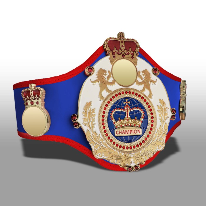 QUEENSBURY PRO LEATHER BLUE CHAMPION CROWN CHAMPIONSHIP BELT - QUEEN/W/G/BLUGEM - AVAILABLE IN 10+ COLOURS